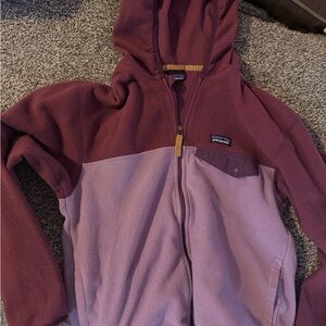 Patagonia Kids' Two-Tone Fleece Hoodie - Maroon and Light Purple